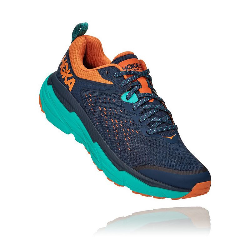 A Hoka One Challenger ATR 6 shoe in outer space/Atlantis variant.