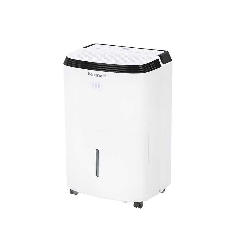 Honeywell Smart WiFi-Ready Dehumidifier with wheels on white background.