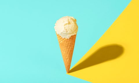 Ice cream in a waffle cone with vanilla.