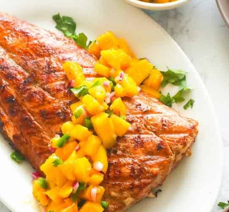 Creole salmon with mango salsa