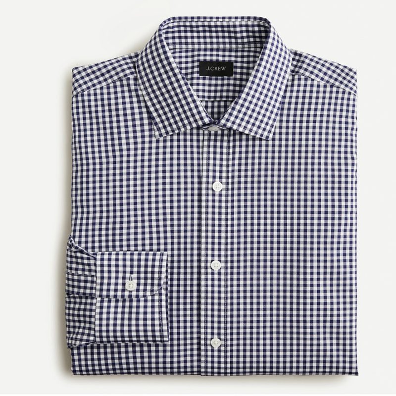 A folded Bowery shirt in gingham.