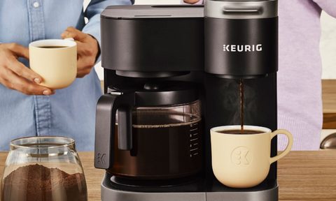 Keurig K-Duo Coffee Maker brewing a regular size cup of coffee.