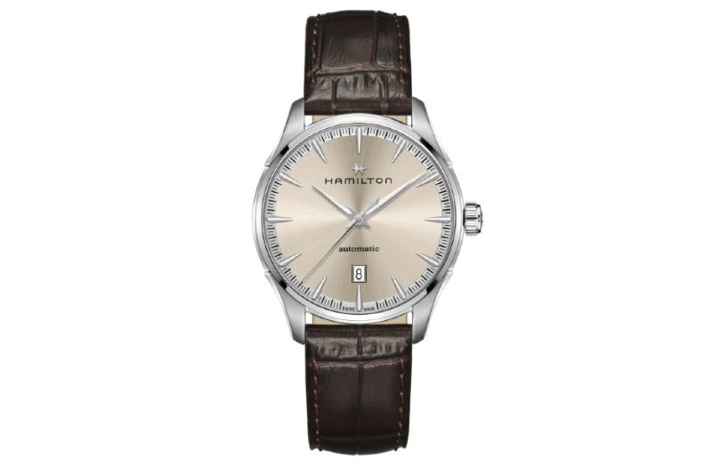 Longines Jazzmaster Automatic Leather Watch on a white background.