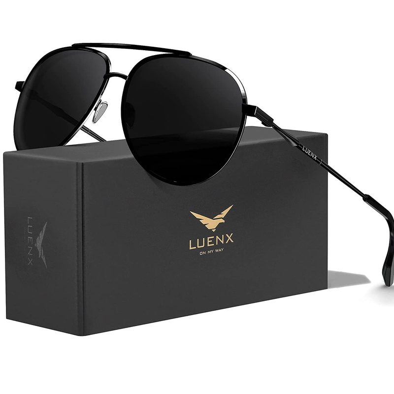 The LUENX Aviator Sunglasses has a solid and durable metal frame as well as shatterproof lenses.