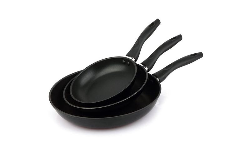 Mainstays Aluminum 3-piece Non-Stick Skillet Set on a white background.