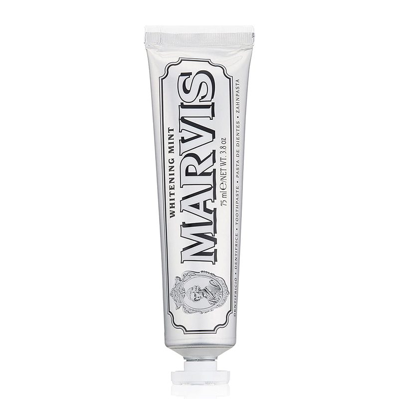 Marvis whitening toothpaste on white background.