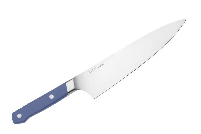 Misen 8-inch chef's knife with blue handle.