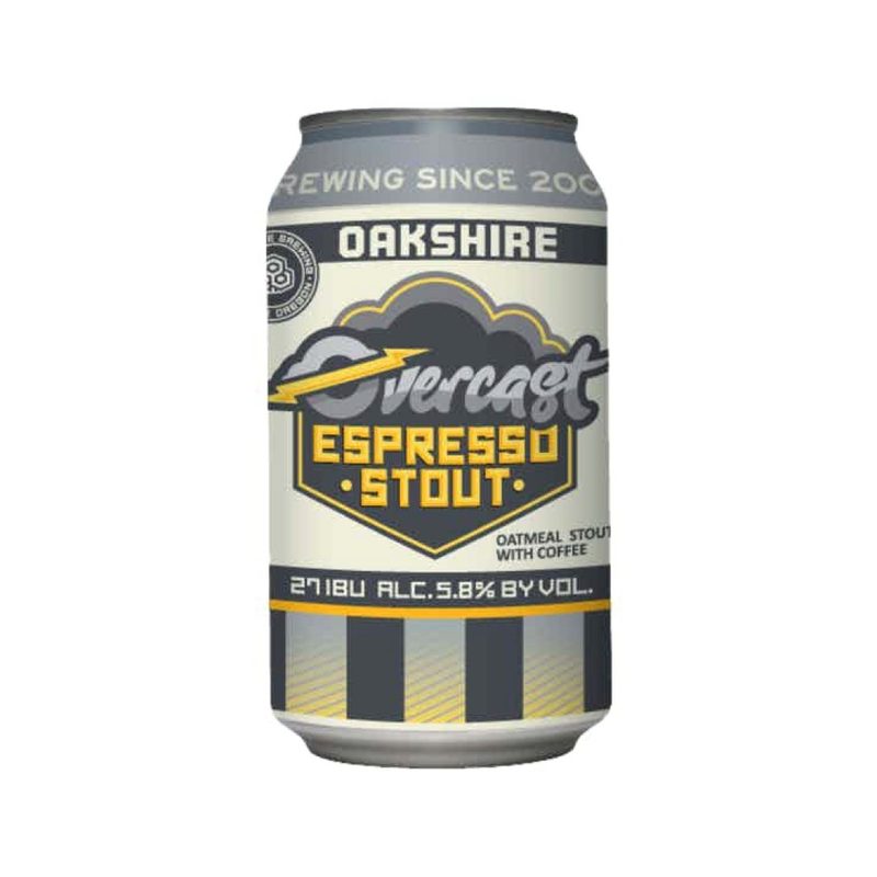 Oakshire Overcast Espresso Stout can.