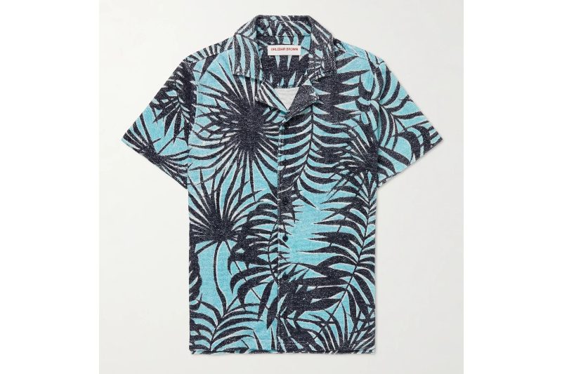 A blue palm-print Hawaiian shirt from Orlebar Brown.