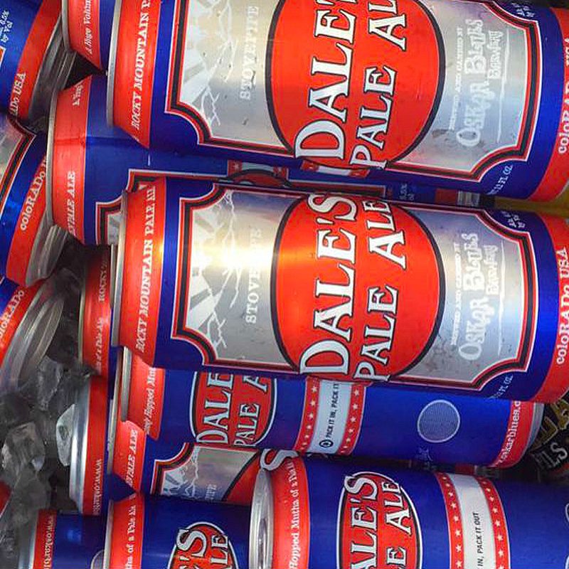Cans of Oskar Blues Dale's Pale Ale on ice.