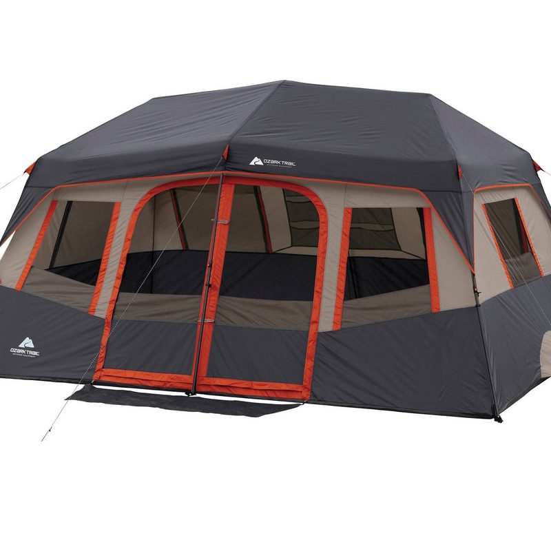 Ozark Trail 10-Person Instant Camping Tent set up on white background.