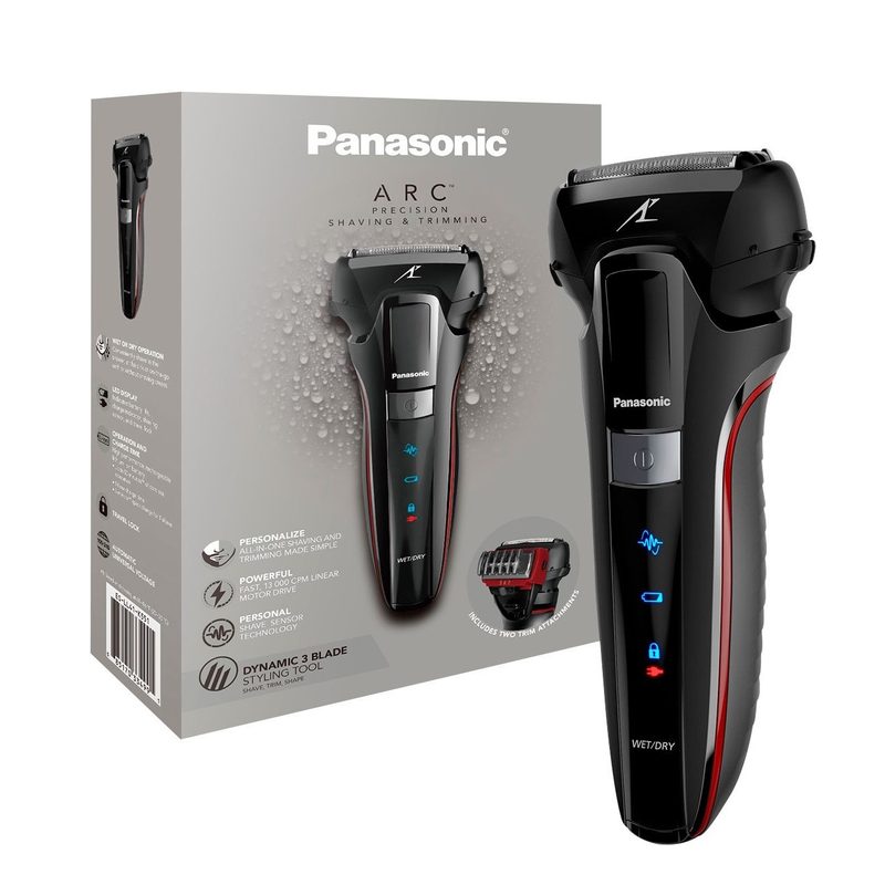 Panasonic Arc3 Wet Dry Electric Shaver with box on white background.