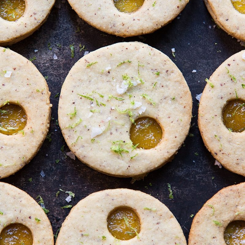 Pineapple Linzer Cookies on a cookie sheet.