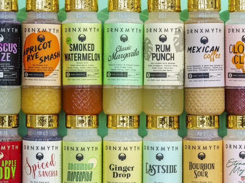 Bottles of different flavored pre-made cocktails.