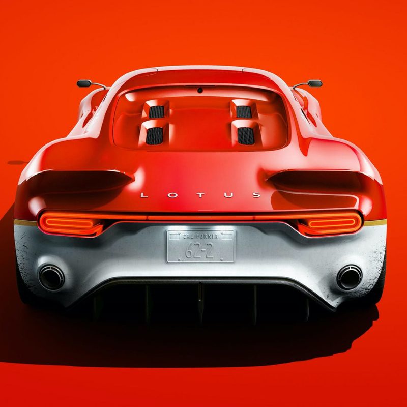 View of a Radford 62-2 from the rear on a red background.