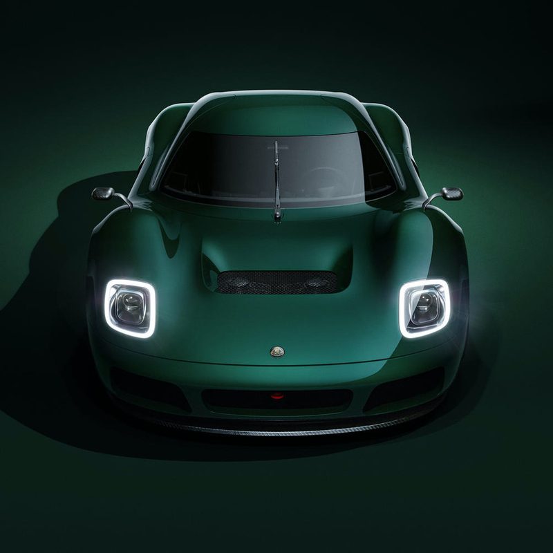 The front end of a green Radford 62-2 on a deep green background.