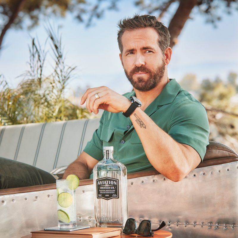 Ryan Reynolds with his Aviation Gin.