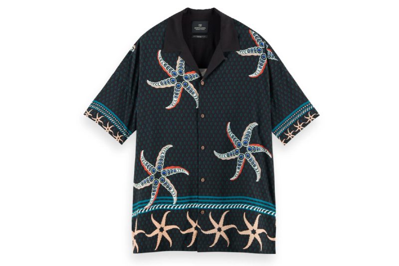 A black and blue sea star-print Hawaiian shirt from Scotch & Soda.