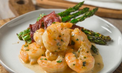 Shrimp Scampi with Prosciutto Wrapped Asparagus