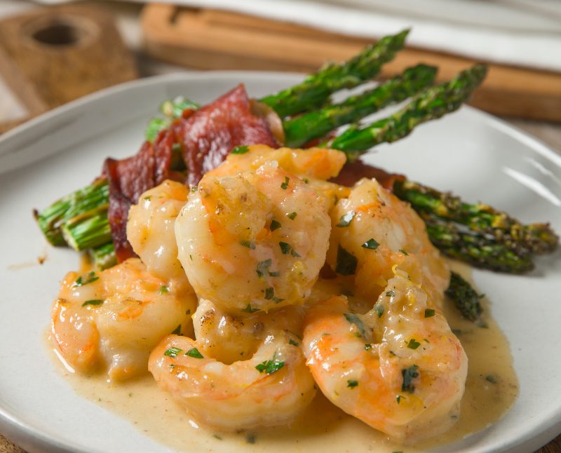 Shrimp Scampi with Prosciutto Wrapped Asparagus