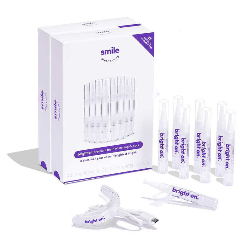 Smile Direct Club teeth whitening kit on white background.