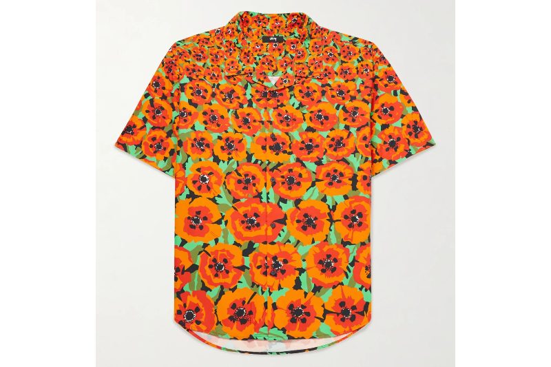 An orange poppy-print Hawaiian shirt from Stüssy.