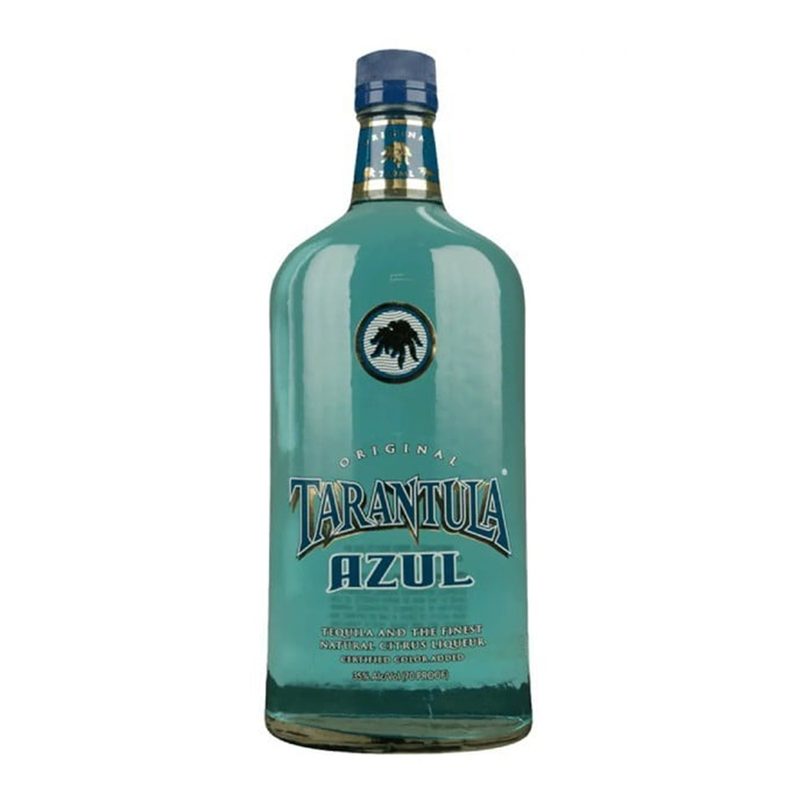 Bottle of Tarantula Azul tequila bottle.