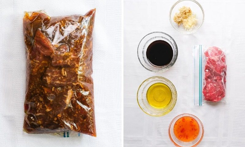 Marinade ingredients and a bag of meat