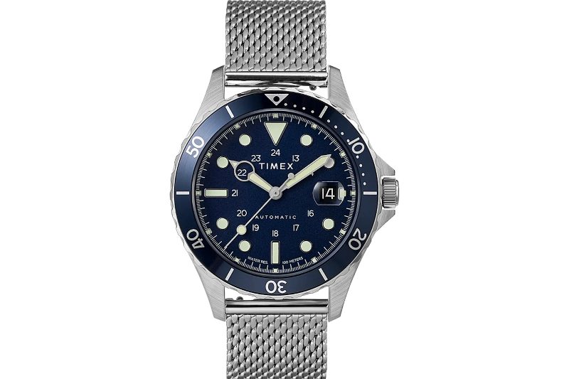 Timex Navi XL Stainless Steel Watch on a white background.
