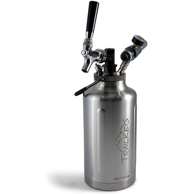 Studio shot of a TrailKeg Half Gallon Pressurized Growler