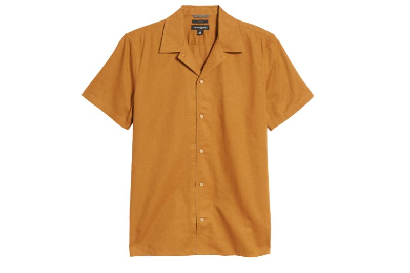 A brown-rubber colored men's camp collar shirt.