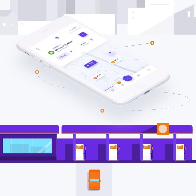 TruNow fuel rewards app with illustrations.