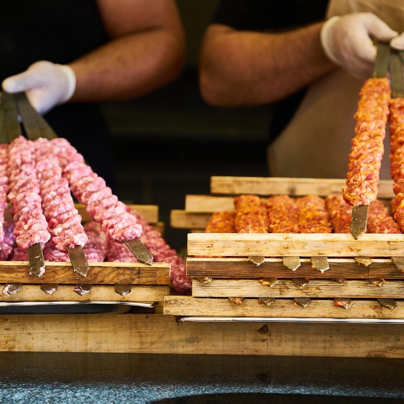 Turkish Adana kebabs on the grill