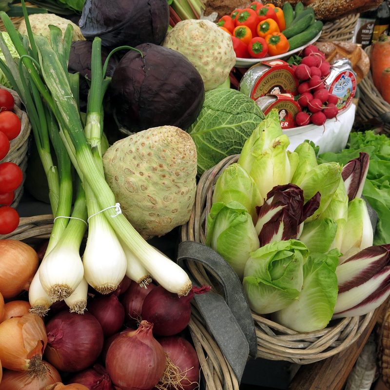 Assorted vegetables sold at a market.