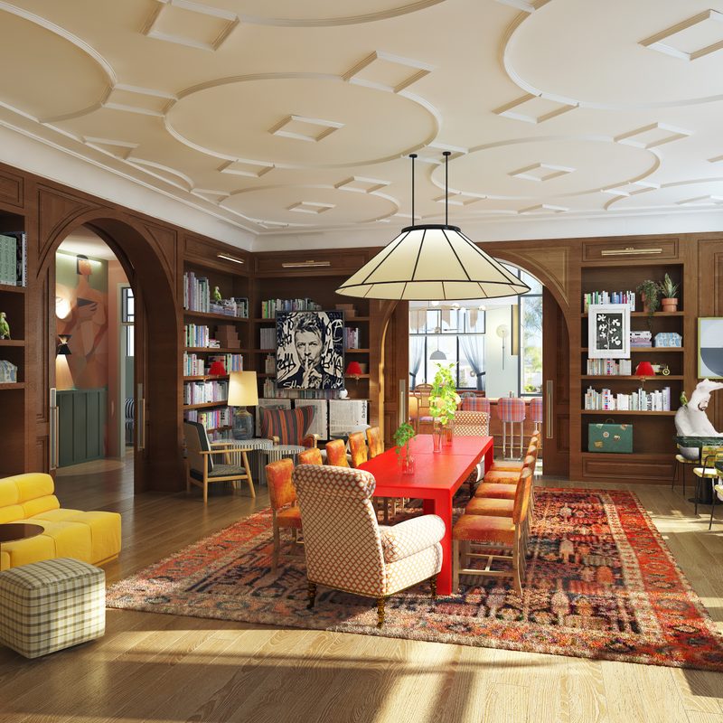 Virgin Hotel NOLA's library and coffee shop
