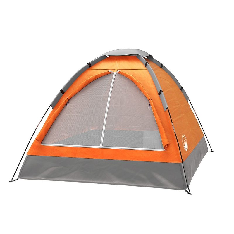 Wakeman 2 person dome tent in orange set up on white background.