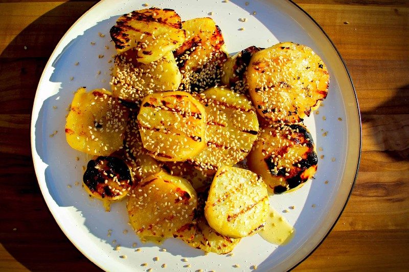 White sweet potatoes with sesame and maple butter.