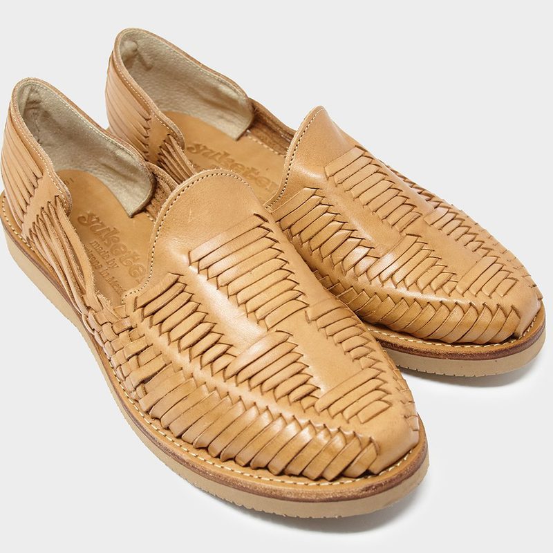 Yuketen Light Brown Sandals in gray background.