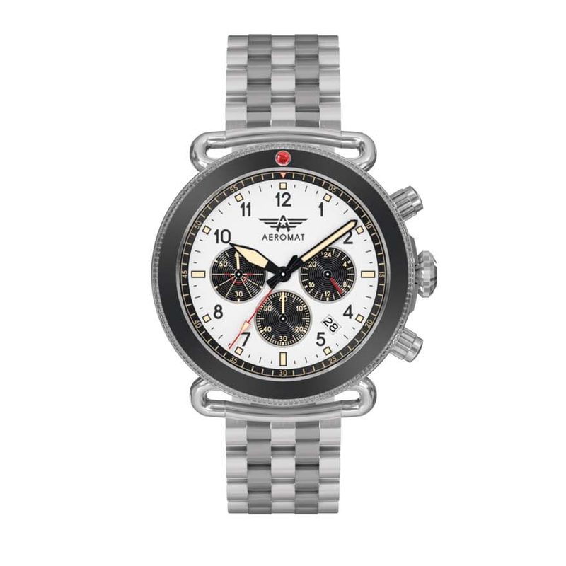 Front view of Aeromat Vol de Nuit White Steel Chronograph