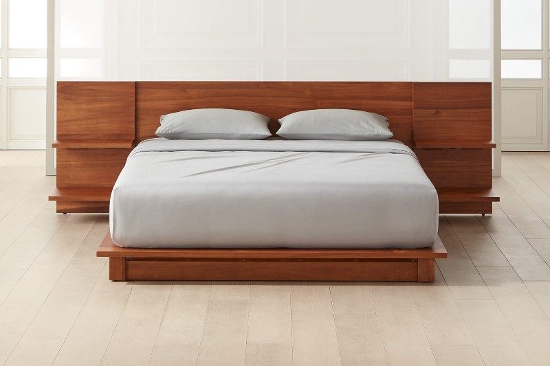Andes Acacia Platform Bed in an empty room.