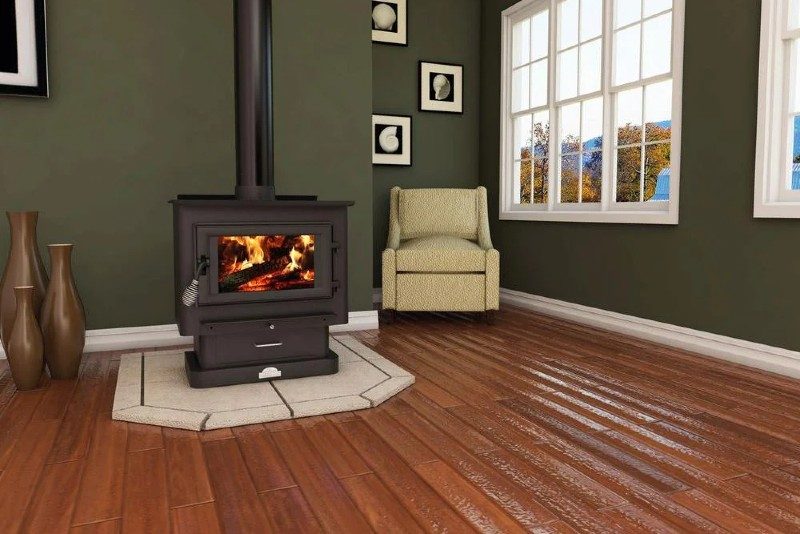 ashley hearth wood stove in the living room.