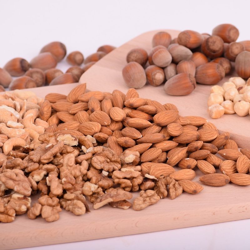Piles of mixed nuts