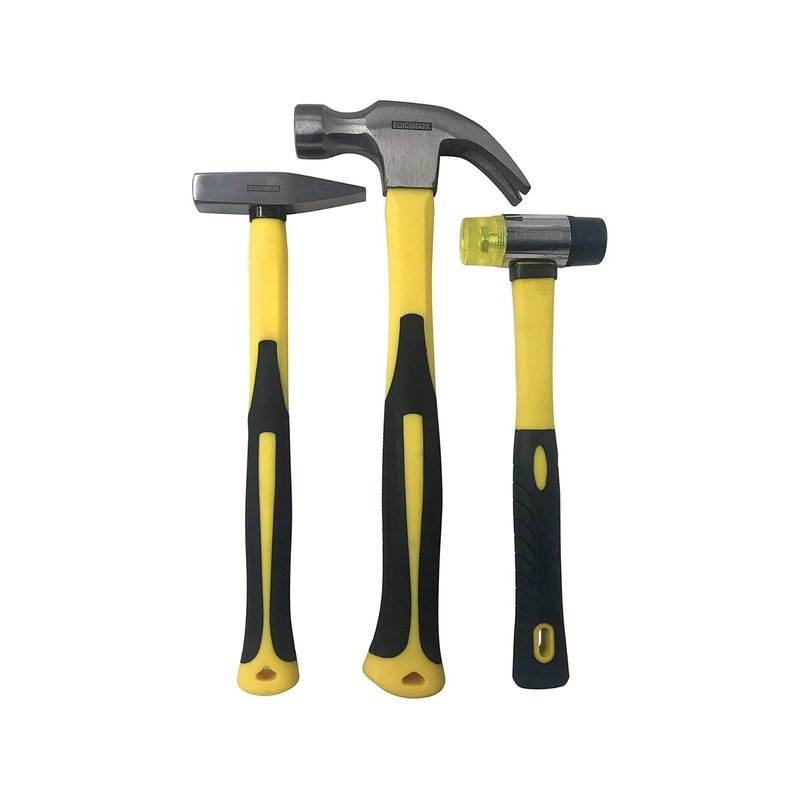 Three various hammers with different heads for various home improvement jobs.