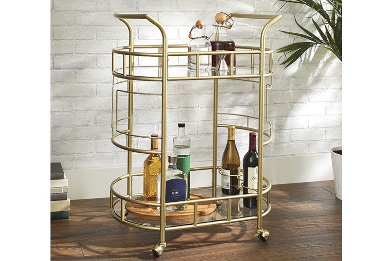 The Better homes and garden Fitzgerald bar cart in brass.