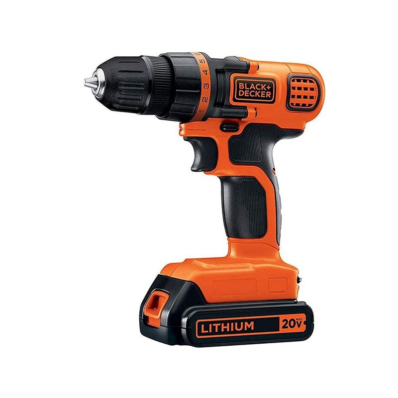 An orange cordless drill for home improvement projects.