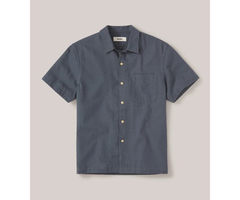 A Buck Mason Palm Cotton Short Sleeve Vintage Camp Shirt.