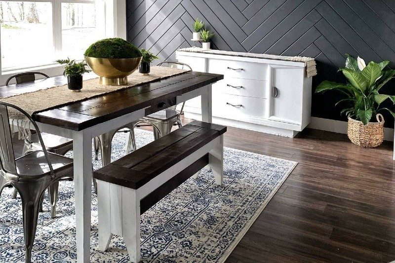 Chopwell area rug under a dining set.