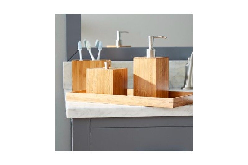 Cillian Bamboo Bathroom Accessory Set under the sunlight.