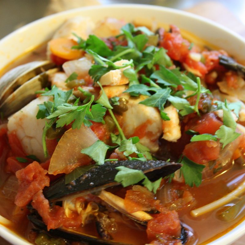 Cioppino in a bowl.