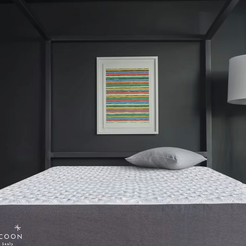 Cocoon by Sealy Chill Hybrid Mattress on a bed frame.